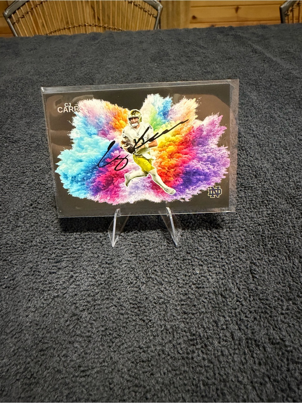 CJ Carr Colorburst Football Card with Rainbow Explosion